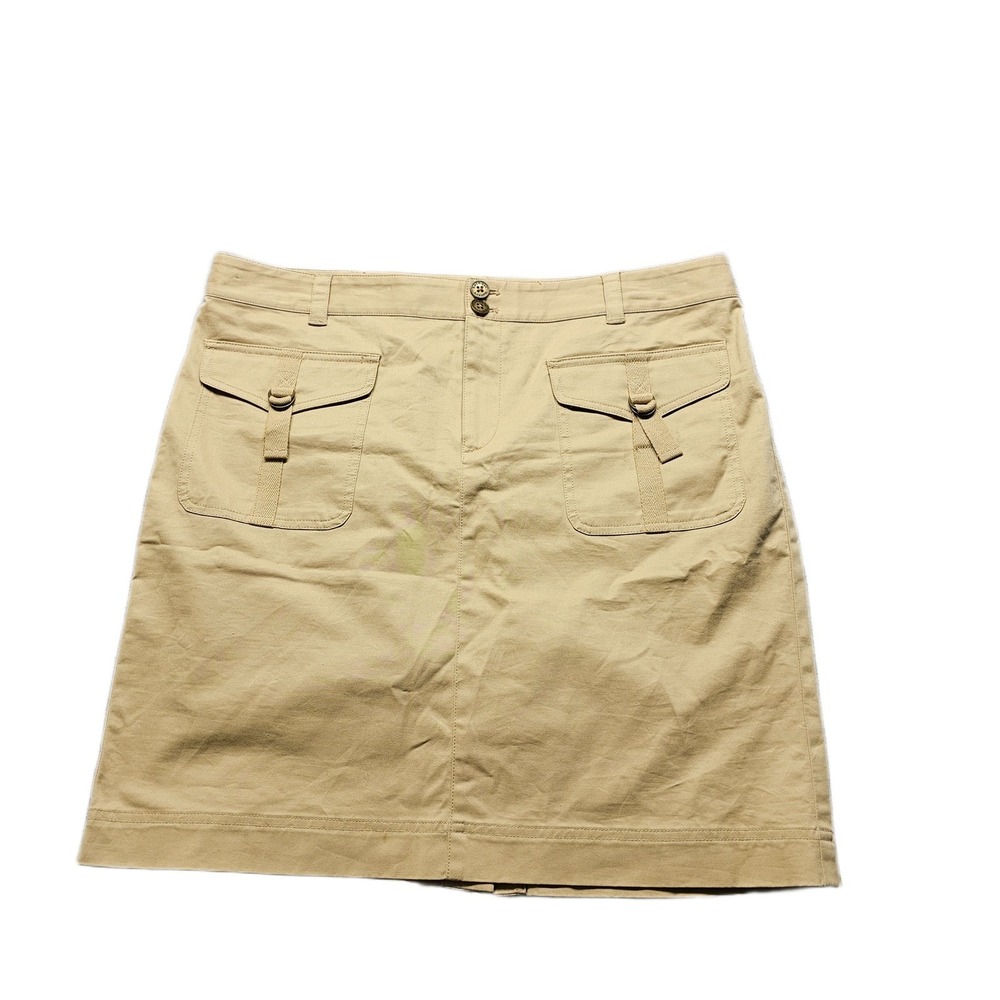 American Living Cargo Mini Skirt Womens 14 Tan Stretch Back Slit Hiking Outdoor
